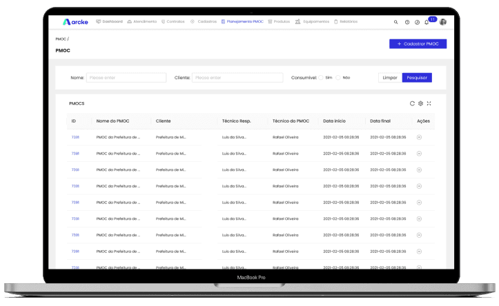Mockup de PLANEJAMENTO E PMOC